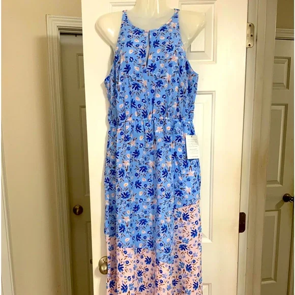 VINCE CAMUTO BLUE MULTICOLORED DRESS. SIZE- 10P - Picture 1 of 10